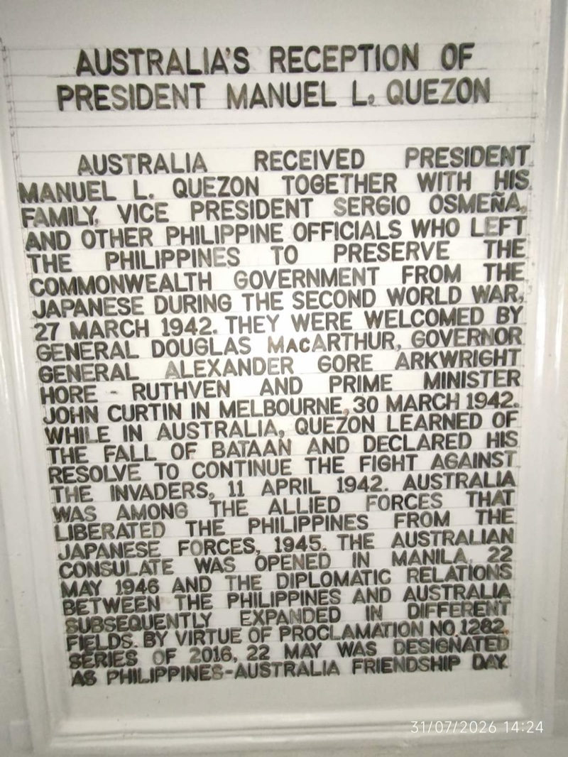 The pattern for the Australian Embassy marker on President Quezon, letters set by hand